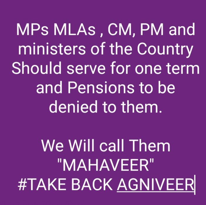 AtulKumarRaj19's tweet photo. Take back Agniveer .  4 साल वाला TOD नही चलेगा नहीं चलेगा✊✊
भारतीय युवा की जीत होगी✊✊✊✊#अग्निवीर https://t.co/TNtnd5mOfZ