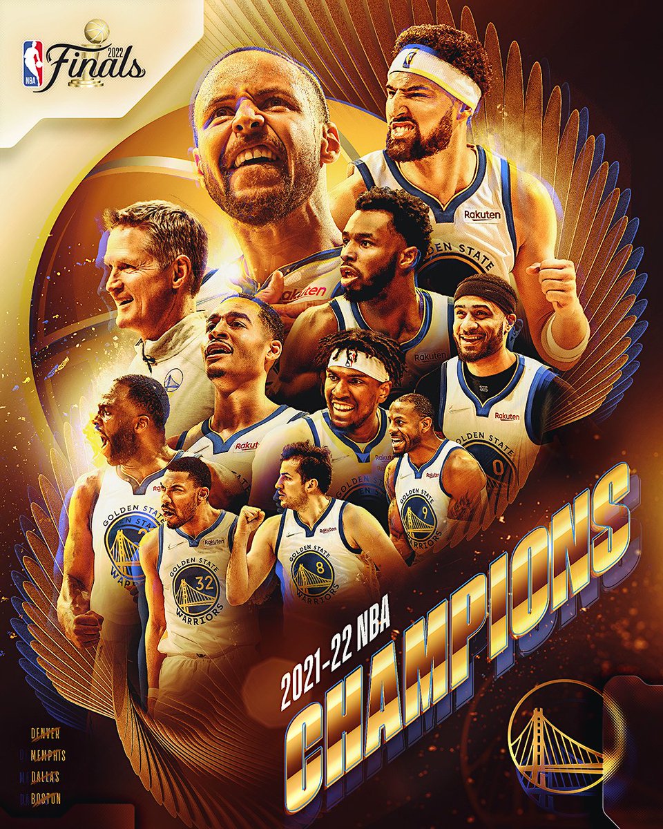NBAFRANCE's tweet photo. LES 𝐆𝐎𝐋𝐃𝐄𝐍 𝐒𝐓𝐀𝐓𝐄 𝙒𝘼𝙍𝙍𝙄𝙊𝙍𝙎 
SONT CHAMPIONS NBA 𝟚𝟘𝟚𝟚 

🏆🏆🏆🏆🏆🏆🏆
Le 7ème titre de leur histoire 🙌 

#NBAFinals https://t.co/kj7QcSr8dZ