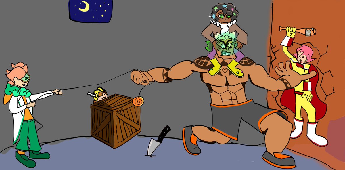 VicEntity's tweet photo. Day 4 &amp; 5 of #EpithetErased's #EpithetWeek. Took me way too long for me to draw it so i'm going to cheat a little. Day 4 is for something that I thought was going to happen during the Museum Arc. Day 5 is my Banzai Blaster OC (do not steal). I named them Scaredy Cat. https://t.co/CTYHivcxb1