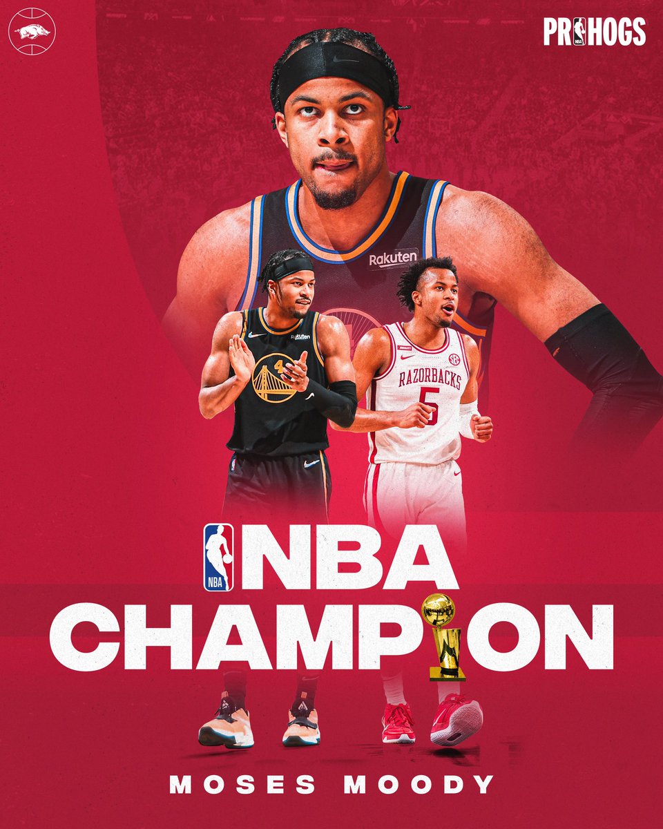 RazorbackMBB's tweet image. The Larry O’Brien is staying in the #ProHogs family.

Congrats on winning a championship in your FIRST pro season @mosesmoody!