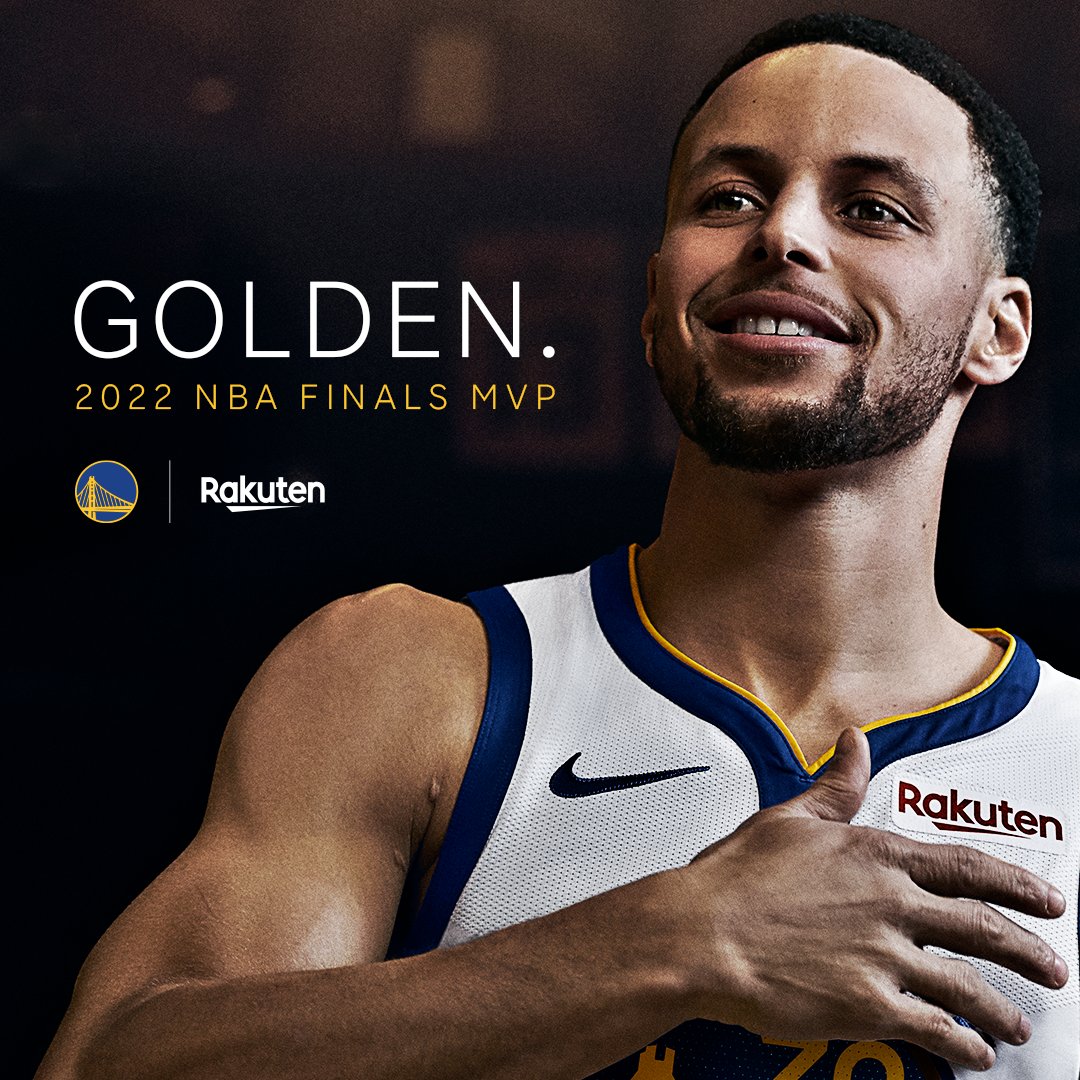 Congratulations to @StephenCurry30—the 2022 #NBAFinals MVP. All of us at Team Rakuten are proud to be part of #DubNation. Enjoy that champagne, and we’ll see you at the parade. #goldblooded