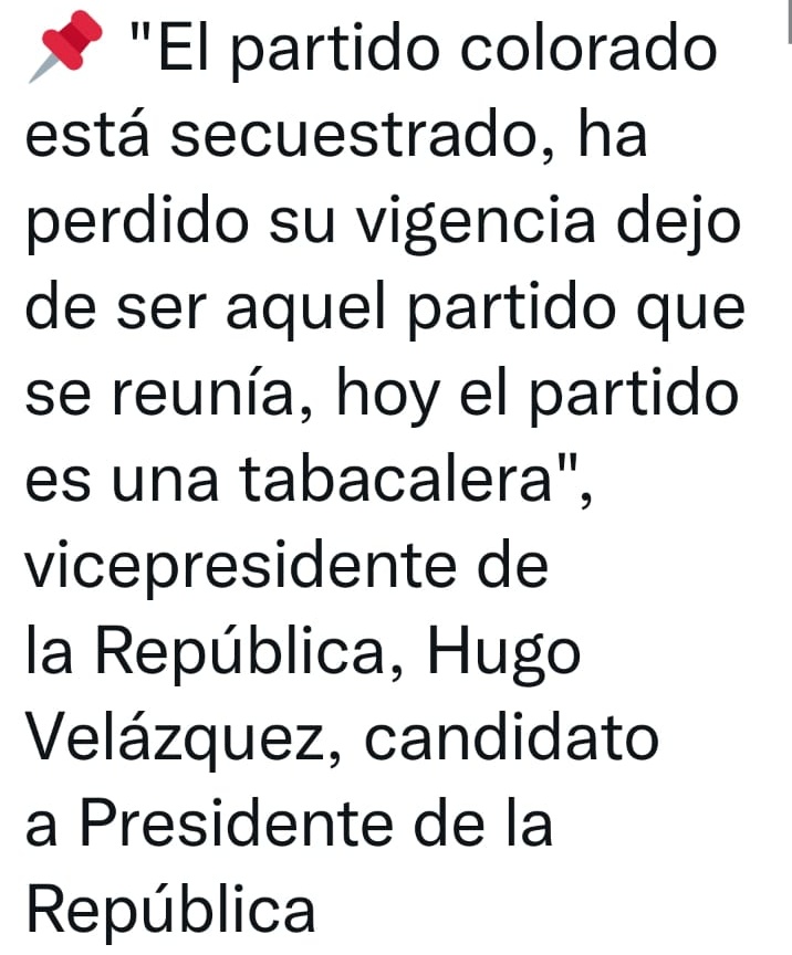 AllianaPedro's tweet photo. Señor candidato @HVelazquezPy; me sorprende su discurso, porque cuando usted necesito del Partido en cada Juicio Político, fuimos nosotros quienes les salvamos. El que está secuestrado hoy por el PDP y la zurda caviar es el Gobierno Nacional; pero VAMOS A ESTAR MEJOR. https://t.co/6yNc1bhJyo