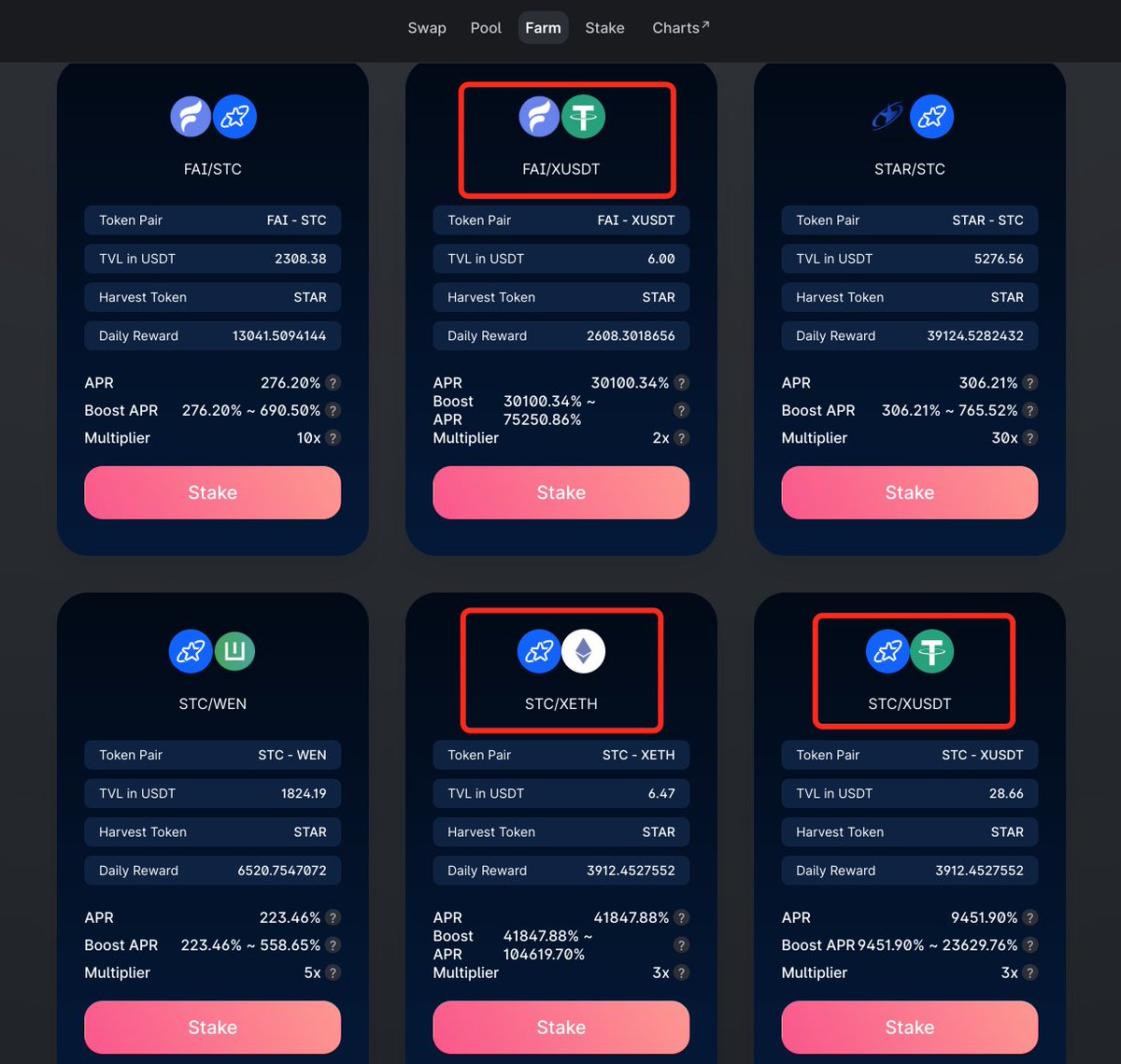 🎉Starcoin Cross-Chain Bridge Goes Live
💰Starswap Barnard Test Network Goes Online with New Coins and Farm Pool
1⃣STC/XETH
2⃣STC/XUSDT
3⃣FAI/XUSDT
Enter：starswap.xyz
Link StarMask wallet to switch from main network to barnard test network. Experience the new features