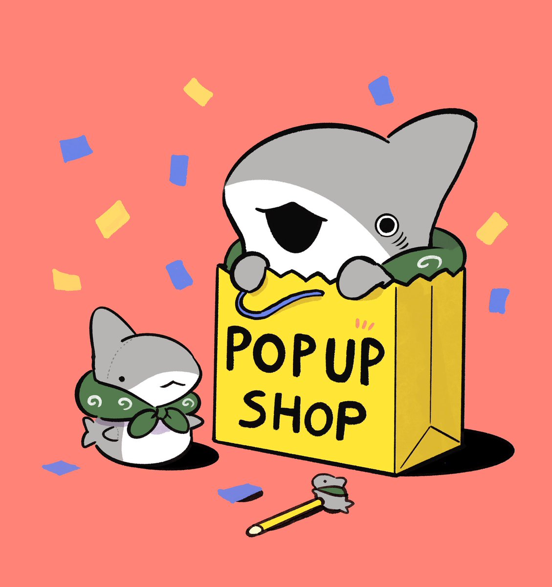 confetti no humans green scarf shark box open mouth simple background  illustration images