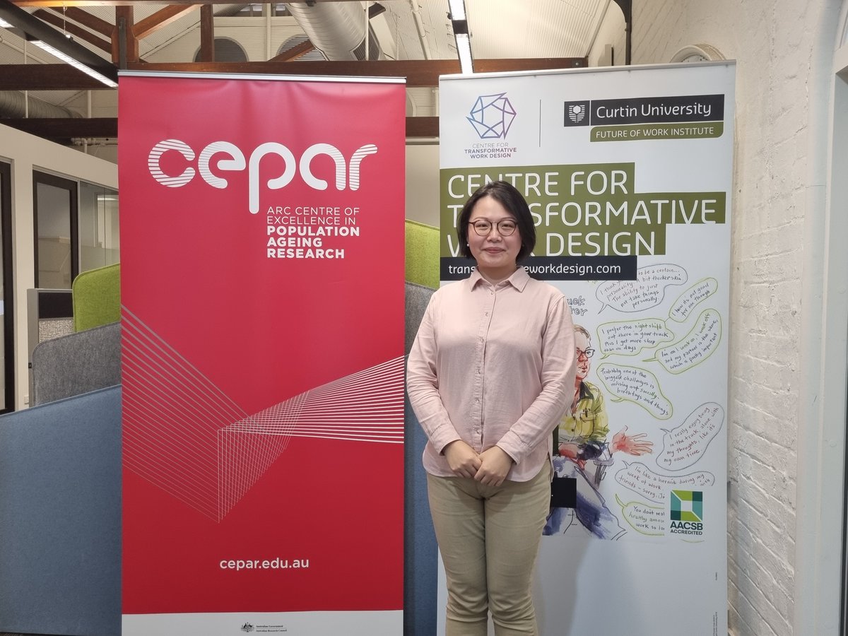 Meet <a href="/CEPAR_research/">CEPAR</a>'s Dr Sophie Yan 🔬

Recently visiting us from Sydney, she collaborated with our CEPAR researchers on a multidisciplinary project, looking at age discrimination in the HILDA dataset.

Read more about Dr Yan and her visit on our blog:
transformativeworkdesign.com/post/meet-dr-s…