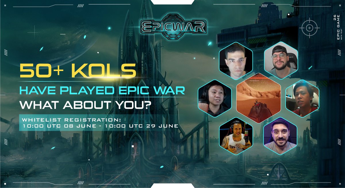 the_epic_war's tweet photo. 🔥50+ KOLS HAVE PLAYED EPIC WAR! WHAT ABOUT YOU?🔥

💪 A lot of FPS gamers and crypto influencers have been joining us! 

Grab the chance to join #EpicWar Beta PVE Testnet Phase 2 now!
Quickly join now: https://t.co/Ur3qfEpsFC
#FPS #NFT #F2P2E https://t.co/PKMEzd5rvu