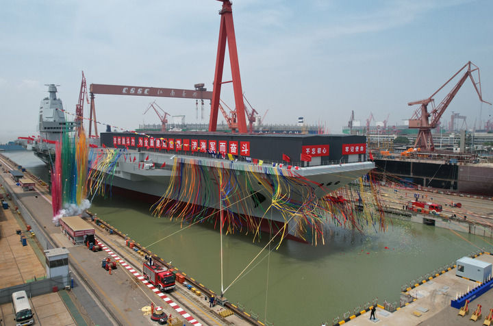 globaltimesnews's tweet photo. #BREAKING: China launches 3rd aircraft carrier in Shanghai, named the Fujian https://t.co/KX6Dz9u2nf