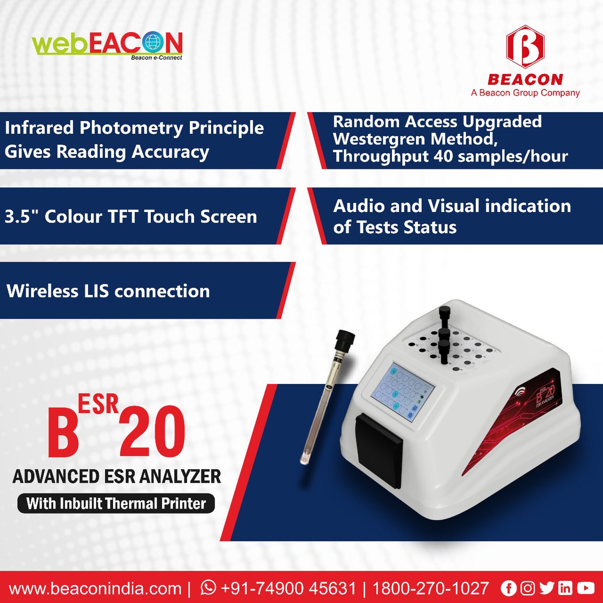 BeaconGroupIND's tweet photo. Beacon Diagnostics Introduces B ESR20-A new ergonomic, state of the art design of Advanced ESR Analyzer!
⚡⚡Now with inbuilt thermal printer⚡⚡
📲 To know more;
WhatsApp us now;
https://t.co/YJ0PUC1jOW
#esr #diagnostics #analyzer #medicalequipment #beacongroupindia https://t.co/QLYMveKcnb
