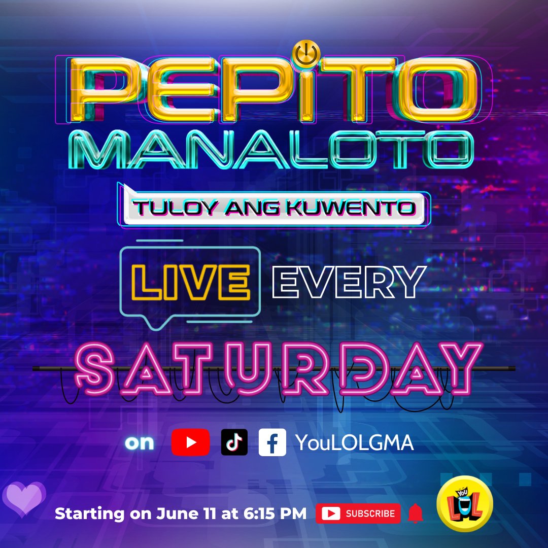 pmanalotofc's tweet photo. Wala ka sa bahay? Don't worry dahil maaari mo pa rin mapanood ang #PepitoManalotoTuloyAngKuwento via live streaming every Saturday sa YouTube channel ng YouLol, Facebook at Tiktok! 

#PepitoManaloto #LiveStreaming https://t.co/NhehHK9VzK
