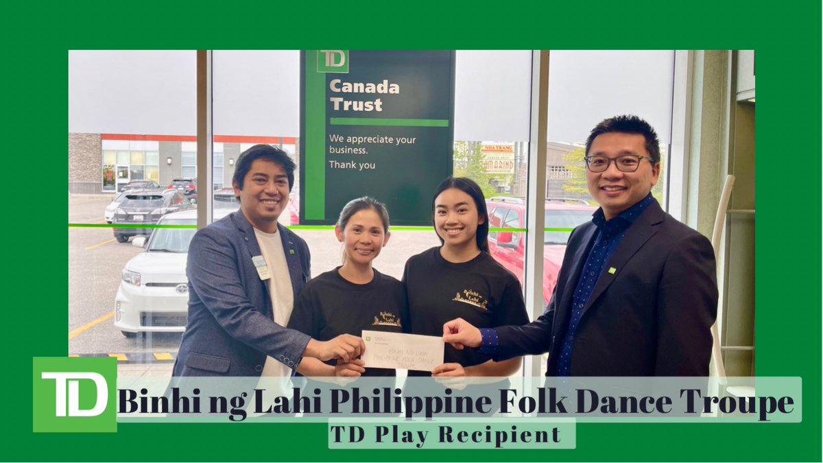 Binhi ng Lahi Philippine Folk Dance Troupe is our TD Play recipient this year. We are very proud of your contribution by teaching 2nd generation Filipino-Canadian youth with our culture through dancing.

<a href="/robghazal/">Robert Ghazal</a> @ShawnnetteF_TD <a href="/AndyKwan_TD/">Andy Kwan</a> <a href="/Noel_LlorenTD/">Noel Lloren</a>

#TDPlay