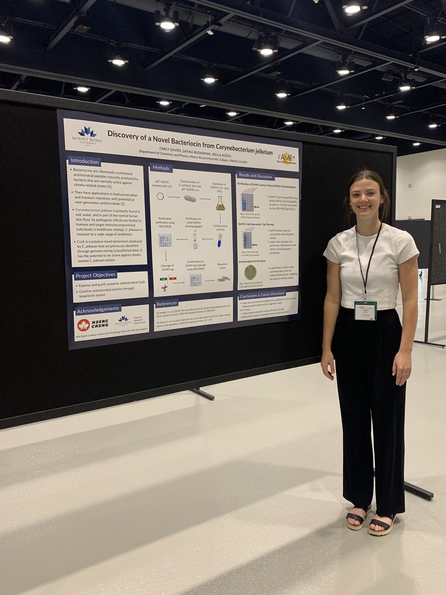Undergrad research from @mountroyal4u presented at the #CCCE2022 #CSC2022 Biological & Medical Chemistry Poster Session. Proud of Carly here who also just recently graduated.🎉