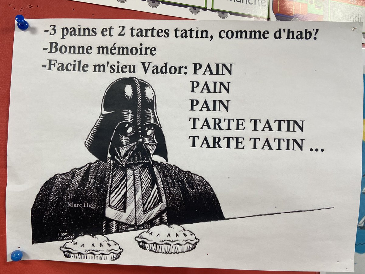 kezzasing's tweet photo. This joke has been on my classroom wall for years and it’s still my fave! Students love it too! @BSAKprimLangs #StarWars #vader #joke https://t.co/ECkmCylM6y