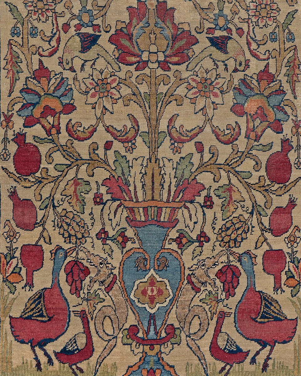 pcollection_p's tweet photo. 180 Years old, LAVER KIRMAN VASE AND TREE!

The endearing ambiance of this formal “Vase and Tree” rug exemplifies why connoisseurs gravitate to early pieces as they reflect an artistic milieu that honored wide color palettes, evocative themes, and inimitable craftsmanship. https://t.co/htE7lbP66j