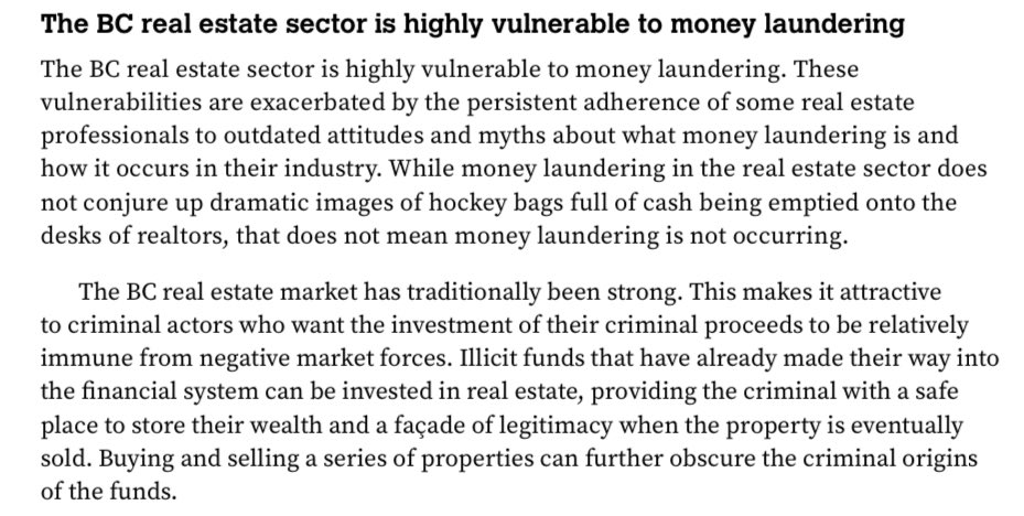 vancolour's tweet photo. 🧵 While money laundering (ML) is not the sole cause of BC’s housing unaffordability, The #CullenCommission also concludes:
👉BC real estate is vulnerable to ML
👉Realtors have poor anti-ML compliance
👉Mortgage lending in BC has regulatory gaps that pose “significant” ML risk https://t.co/ZWqjsrIEsl