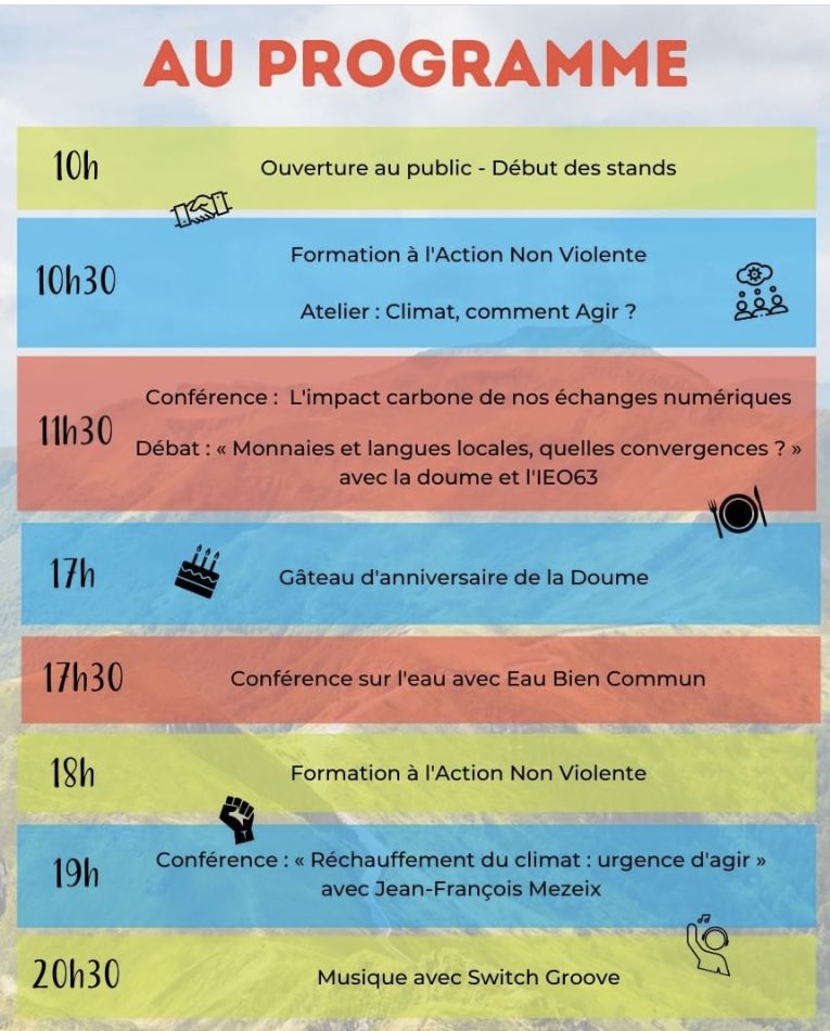 [Clermont] demain samedi 18 juin, 
C’est la 7ème édition du #VillageDesAlternatives par @alternatiba63_ 
De 10 à 17h au jardin Lecoq