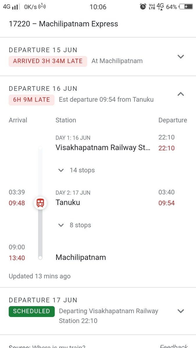 urstrulysowmi's tweet photo. @SCRailwayIndia @VijayawadaSCR Vizag to Machilipatnam train is running 6 hrs late. Kindly consider this issue. We Passengers will appreciate if this issue get resolved in future.
Thank you. https://t.co/pXsn3ynQyO