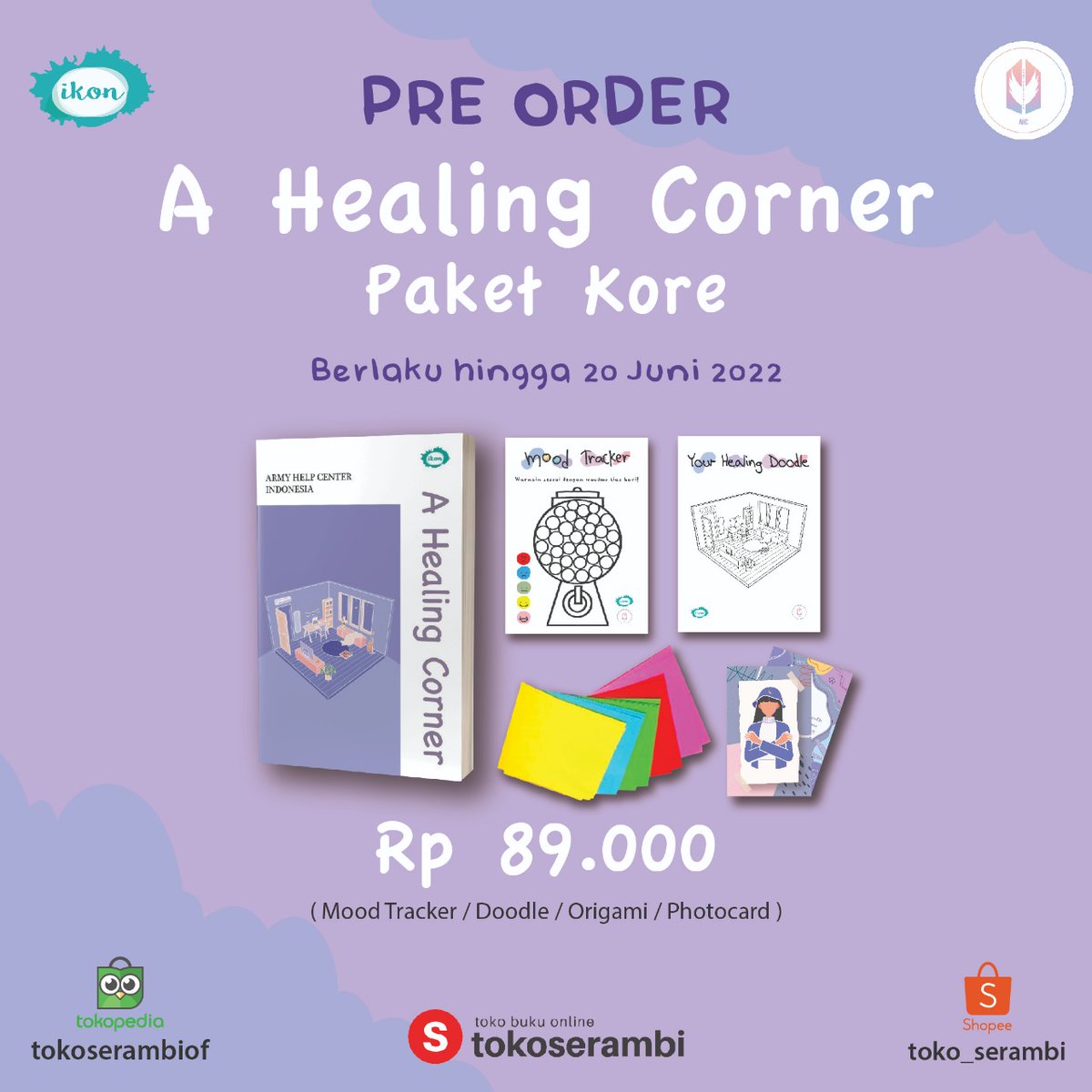 BTS_AHC_IDN's tweet photo. Let's get it, ARMY! STOK DI TOKOPEDIA MAKIN MENIPIS🙌

#AHealingCorner Sudah bisa dipesan ya di Toko Serambi 💜✨

Shopee: https://t.co/Z23Dp3gkLh

Tokopedia: https://t.co/9ZTqpR0W9C

#JourneytoSelfHealing #BTS_AHC_IDN #BTS #BTSARMY #MentalHealthMatters https://t.co/0YJ8UCVcDc