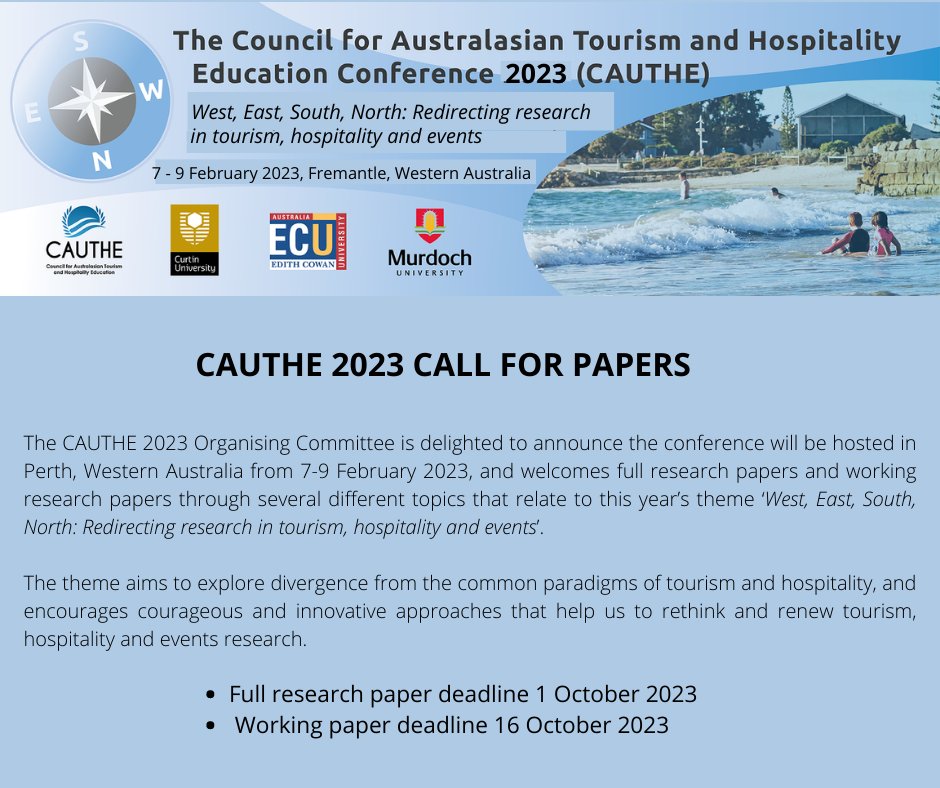 cauthe1's tweet photo. Call for papers: CAUTHE 2023 Conference - https://t.co/YeEaTK9kxE https://t.co/6AmxEJjEP8