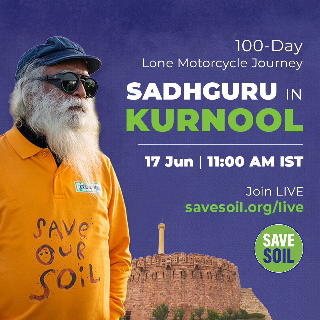 SadhguruJV's tweet photo. Sadhguru in Kurnool.
#SaveSoil #SaveSoilAP
 17 June | 11:00 AM IST 
Watch:https://t.co/aGgjKjLKqm
@cpsavesoil  @kakanigovardhan @AdiviSesh https://t.co/zDDo9oNdf3
