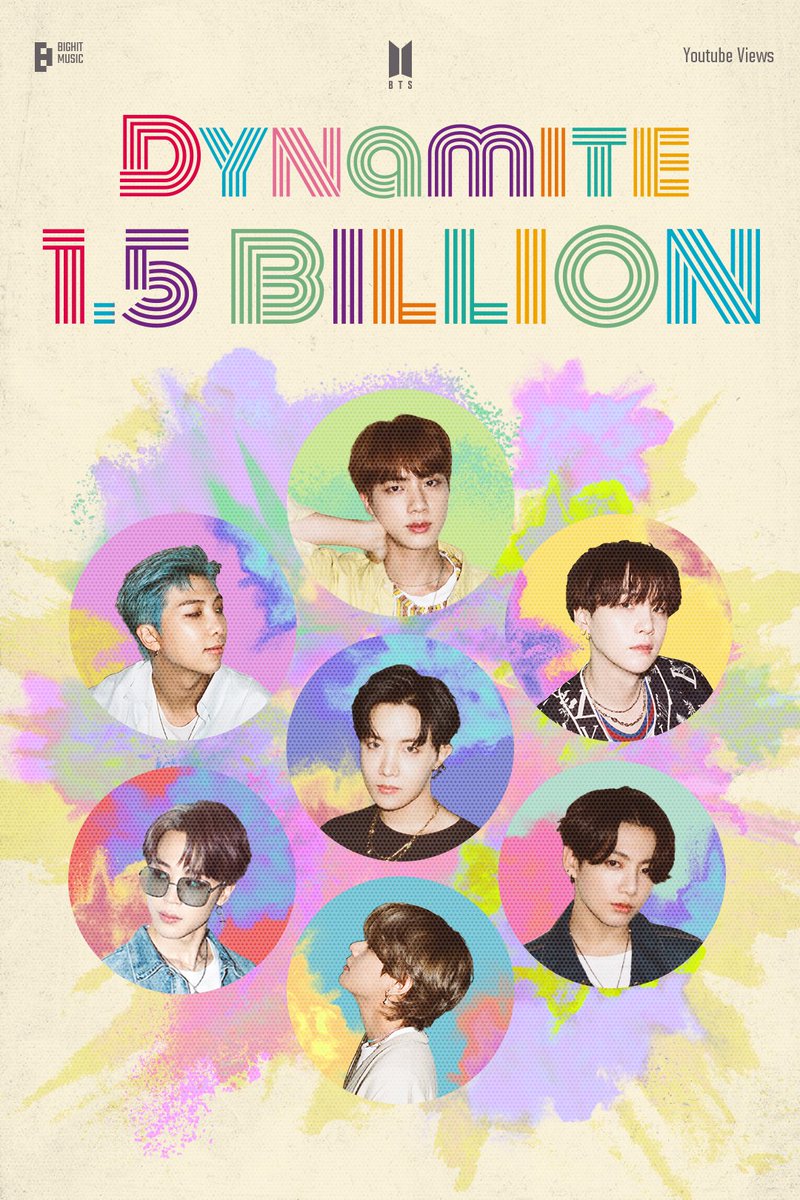 BIGHIT_INFO's tweet photo. @BIGHIT_MUSIC "Dynamite" music video has surpassed 1.5 billion views on YouTube. This is @BTS_twt 2nd MV to reach this mark https://t.co/CWSfWUXy9n
