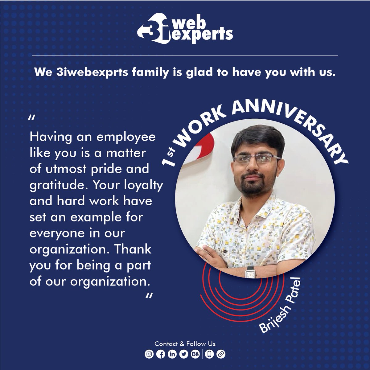 Woah! It's 1 year with us and we are happy to have you on the team. Our expectations are high now... 🤩 Have a wonderful time ahead with the expert family. 

Keep your hard work alive. Good Luck!
#employeeanniversary #happyplace