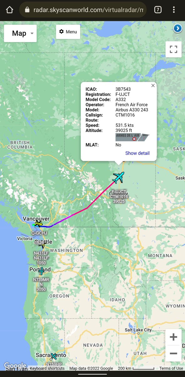 scan_sky's tweet photo. French Air Force 🇫🇷 - Airbus A330-243 - F-UJCT - #CTM1016
Departed From Vancouver International Airport 🇨🇦 & Routing To Paris Charles De Gaulle Airport 🇫🇷 https://t.co/5g8fxB4kNG