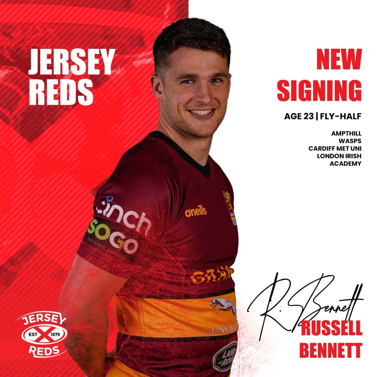 NEW SIGNING! Adding to our back-line talent pool, we'll be looking forward to meeting Russell Bennett after signing from <a href="/AmpthillRufc/">Ampthill Rugby</a> 🇯🇪👍