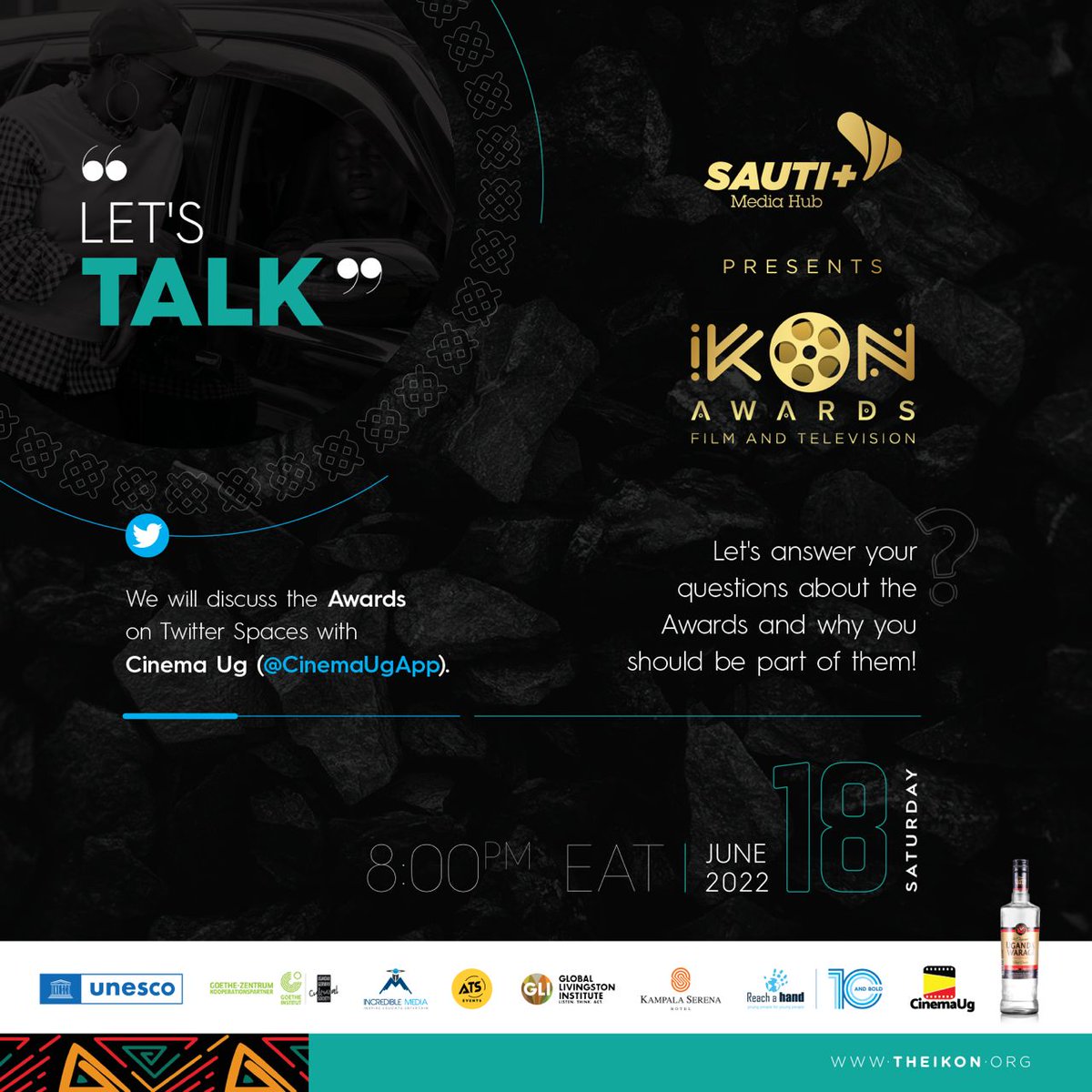 SAUTIplusTV's tweet photo. You prolly have mob queries about the iKon Awards Film and Television.

Rest assured because you will be getting all answers during tomorrow's Twitter space with @cinemaUGApp.

Be ready to join at exactly 8:00 pm. https://t.co/v7ttJPucKG