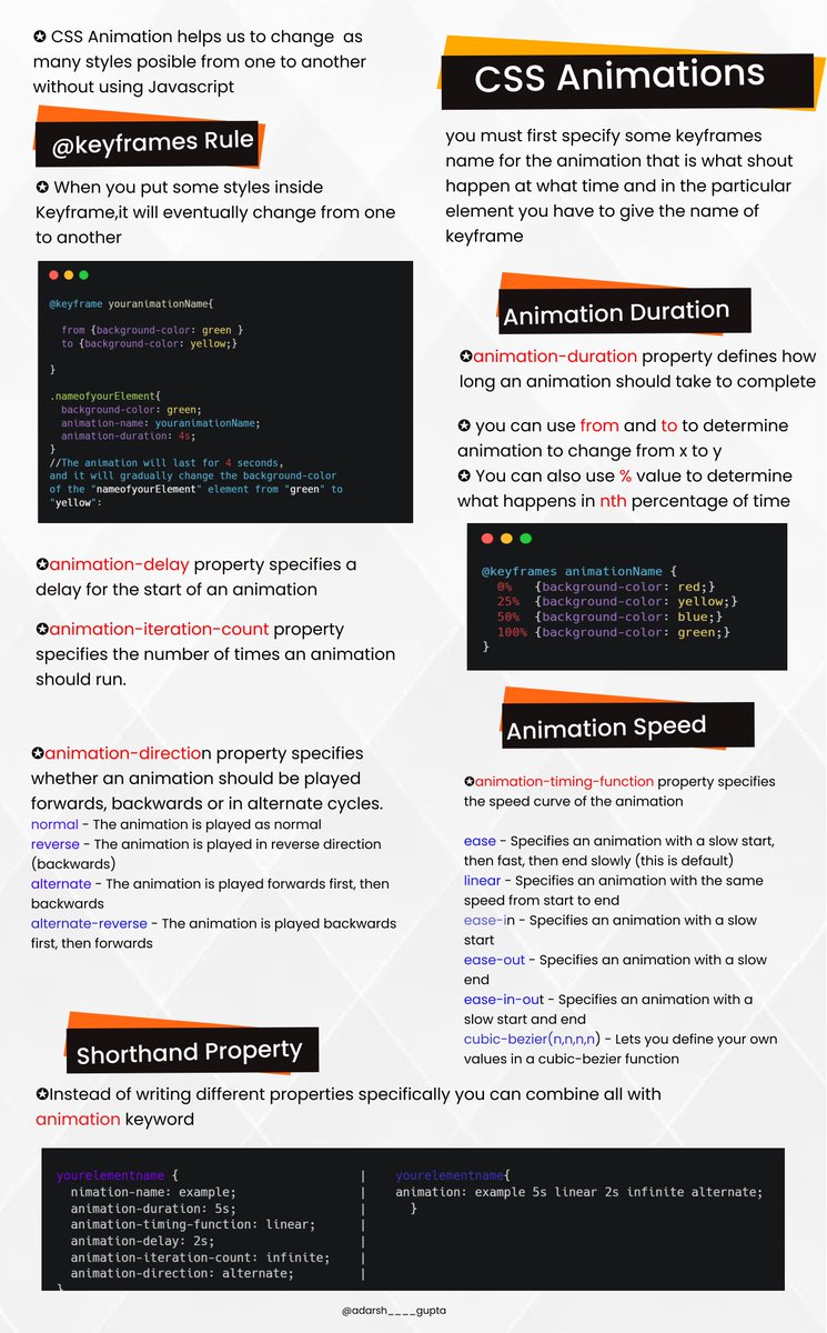 Adarsh____gupta's tweet image. ⚡  CSS Animations Ultimate Guide ⚡

CSS Animation helps us to do cool animations in HTML without even touching JavaScript🚀
