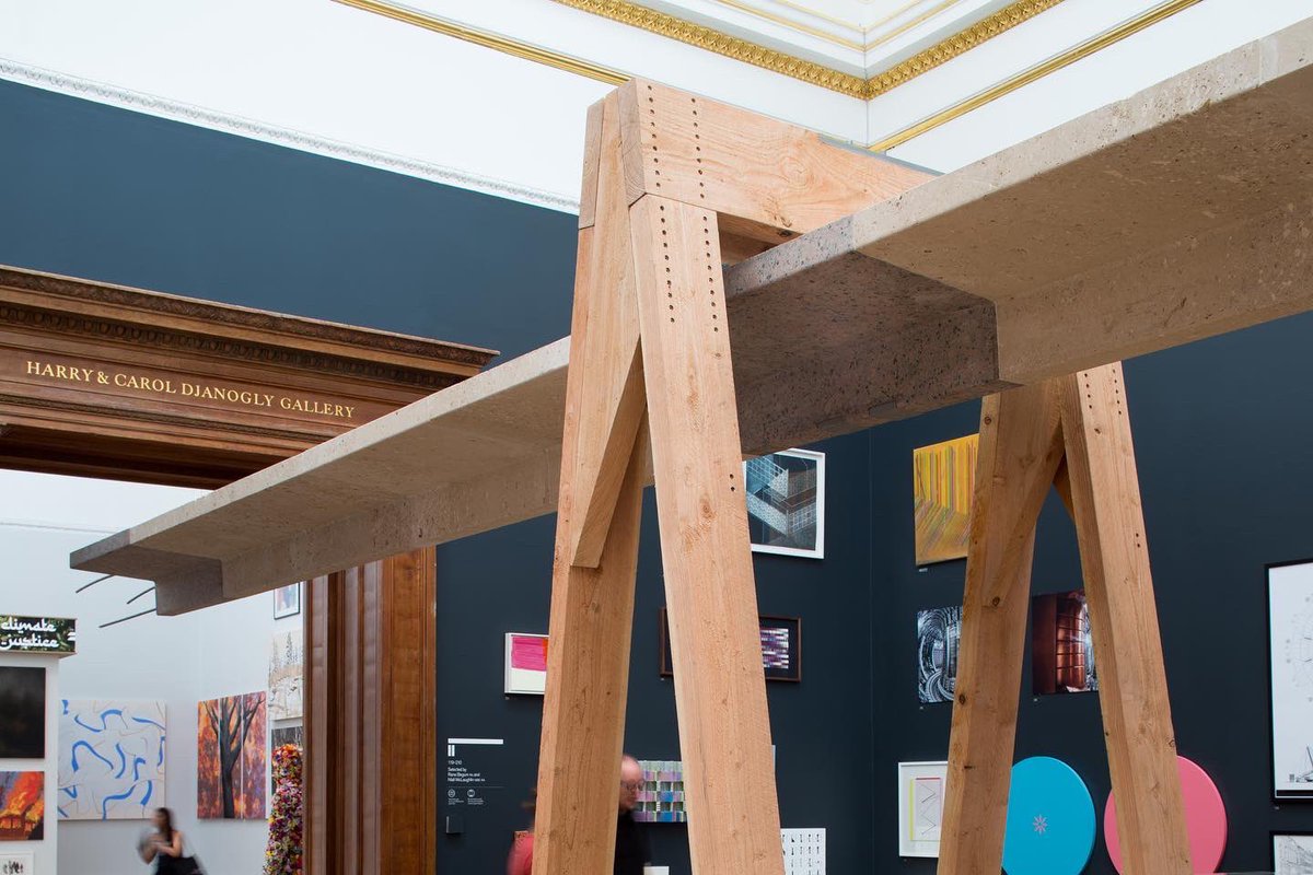 stonemasonryco's tweet photo. Our loadbearing #stone beam with @WebbYates is at the @royalacademy #rasummershow demonstrating the incredible versatility of stone and its #lowcarbonfootprint .Stone has still got its place in the modern build as a structural material.Thanks to the curators https://t.co/nvce59xP8m