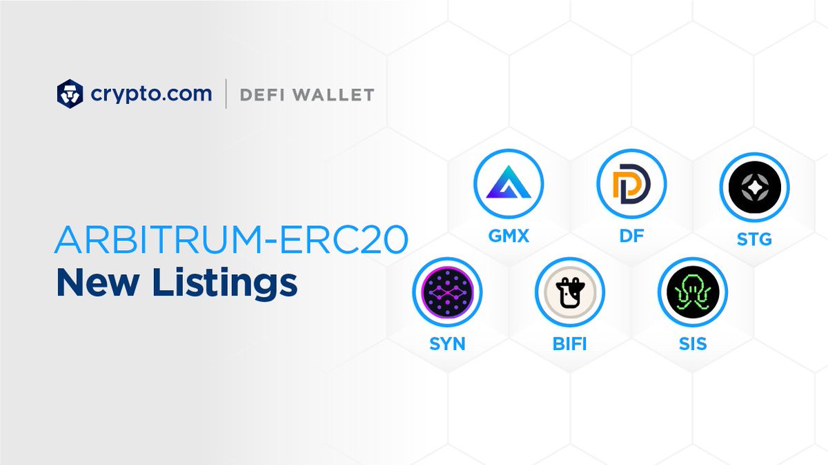 cryptocom's tweet photo. New Arbitrum-ERC20 tokens
✅ GMX  (#GMX)
✅ dForce (#DF)
✅ Stargate Finance (#STG) 
✅ Synapse (#SYN)
✅ Beefy Finance (#BIFI)
✅ Symbiosis Finance (#SIS)      

Manage Arbitrum-ERC20 tokens 👇
https://t.co/Qler4UfXzQ https://t.co/L4QPWnp0Wl