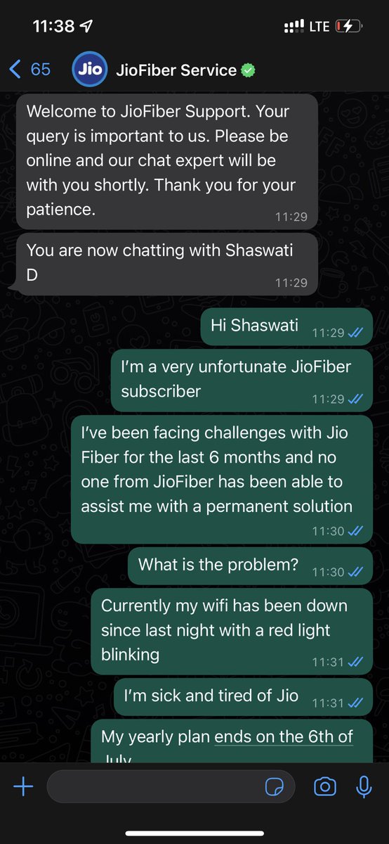 whychandhok's tweet photo. In a world where internet literally fuels our daily life, especially during our work ing hours, I am sick and tired of @reliancejio Fiber. Work from home has been an absolute nightmare and my biggest mistake was to trust @reliancejio with a yearly subscription. 
#JioFiber https://t.co/8KncNg4uVj