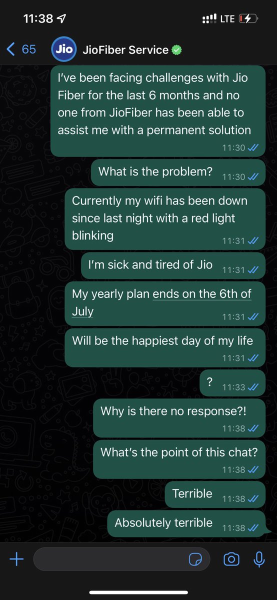 whychandhok's tweet photo. In a world where internet literally fuels our daily life, especially during our work ing hours, I am sick and tired of @reliancejio Fiber. Work from home has been an absolute nightmare and my biggest mistake was to trust @reliancejio with a yearly subscription. 
#JioFiber https://t.co/8KncNg4uVj