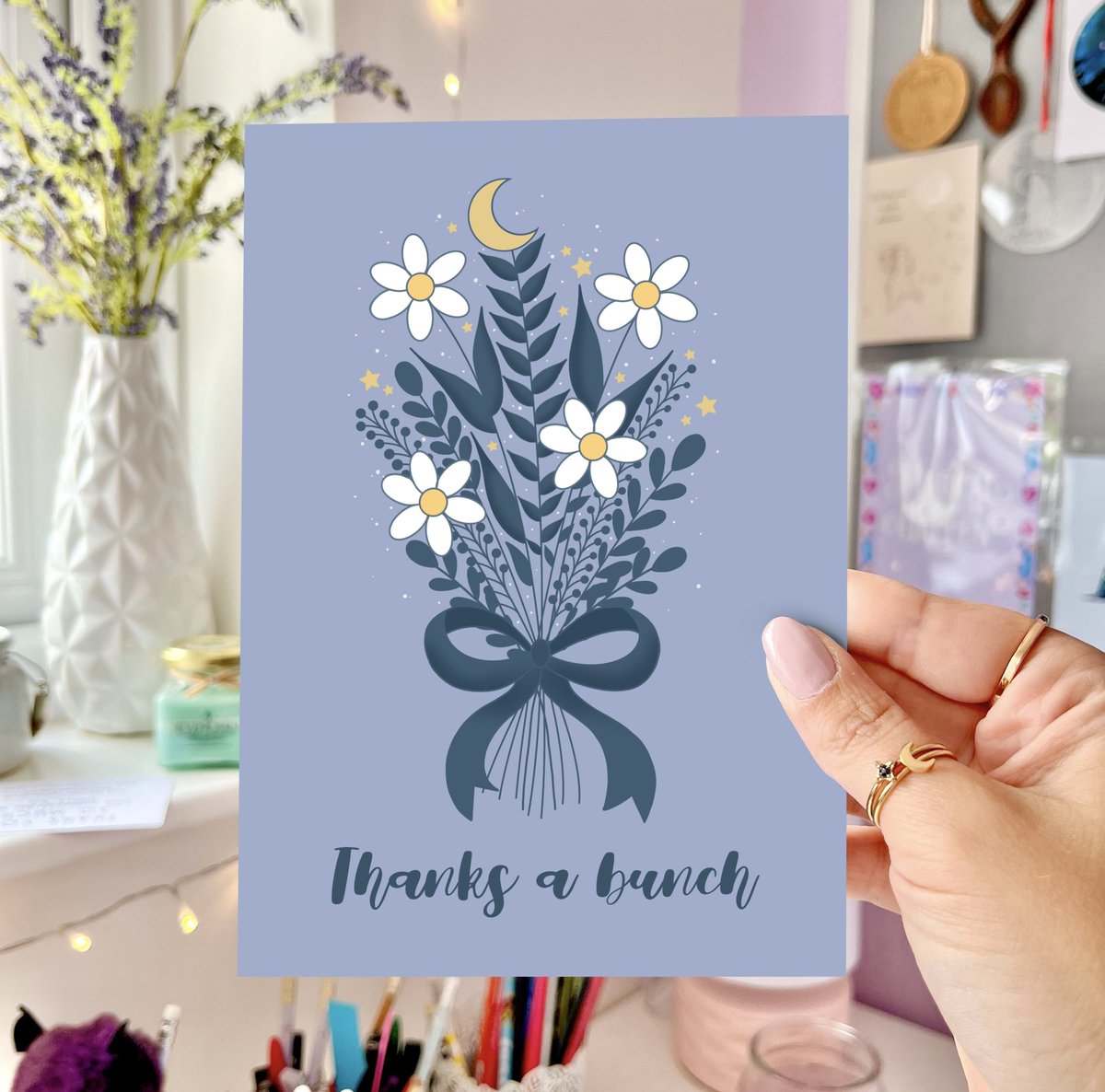 ‘Thanks a bunch’ Greeting Card 💙🌙💐 #earlybiz #thankyou #flowers #etysuk #etsyshop #greetingcard #giftideas #shopsmalluk #shopindie #uksmallbiz etsy.me/3xYPuQP