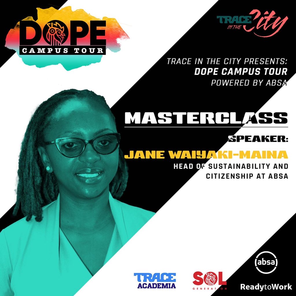 solgeneration_'s tweet photo. @MountKenyaUni; Absa Kenya’s head of sustainability and citizenship Joan Waiyaki will be speaking at the masterclass happening this weekend. 
Catch her; Saturday 18th, 12pm.

@AbsaKenya 
@TraceEastAfrica 

#DOPECampusTour 
#DOPExAbsaRTW
#AbsaReadyToWork
#TraceInTheCityKE https://t.co/XYX6Vu4hx2