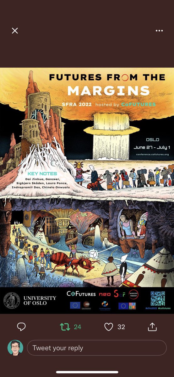 Did you know there is a Science Fiction Research Association? Well <a href="/sfranews/">SFRA</a> will be in Oslo for the #FuturesfromtheMargins #SFRA2022 conference hosted by the <a href="/co_futures/">CoFutures</a> team at @UniOsloHF 27 June-1 July ↘️ #AfroFutures #ClimateFutures