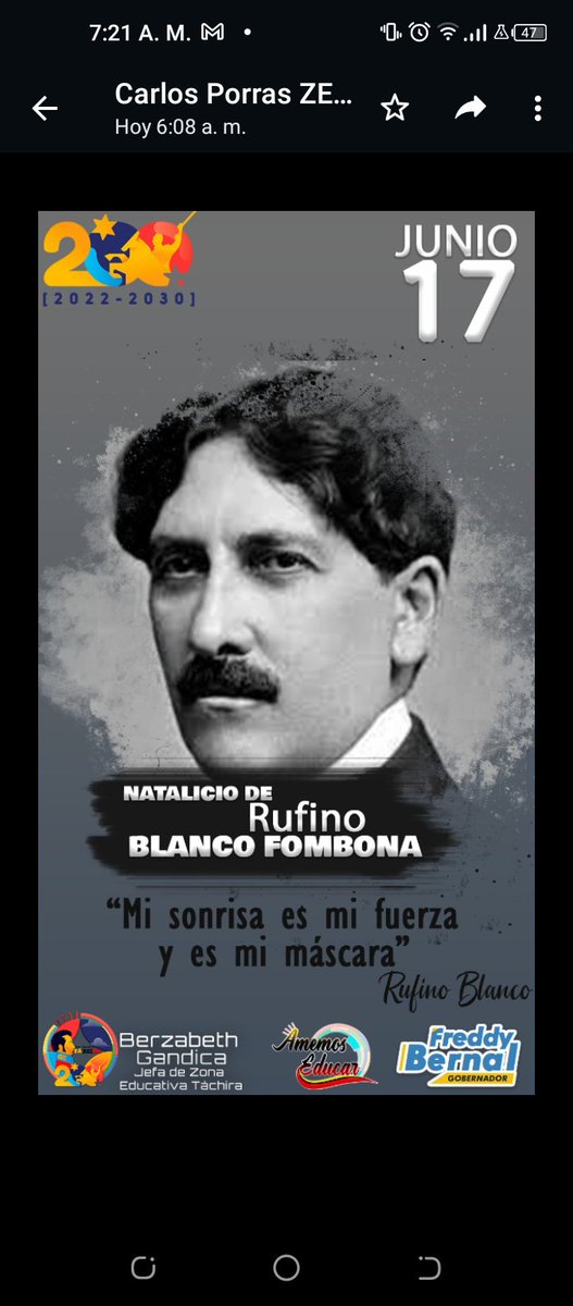 CDCETachira's tweet photo. #17De junio
#Natalicio
En 1874, nació Rufino Blanco Fombona, 🔺Escritor, diplomático y editor venezolano 🔺Figura destacada del modernismo literario
🔺Libros: El hombre de hierro: (novelin), Mocedades de Bolívar, Cuentos americanos, y más
#🇻🇪 ✍️#NuestraHistoria
@MPPEDUCACION https://t.co/3sWA4VHMFh