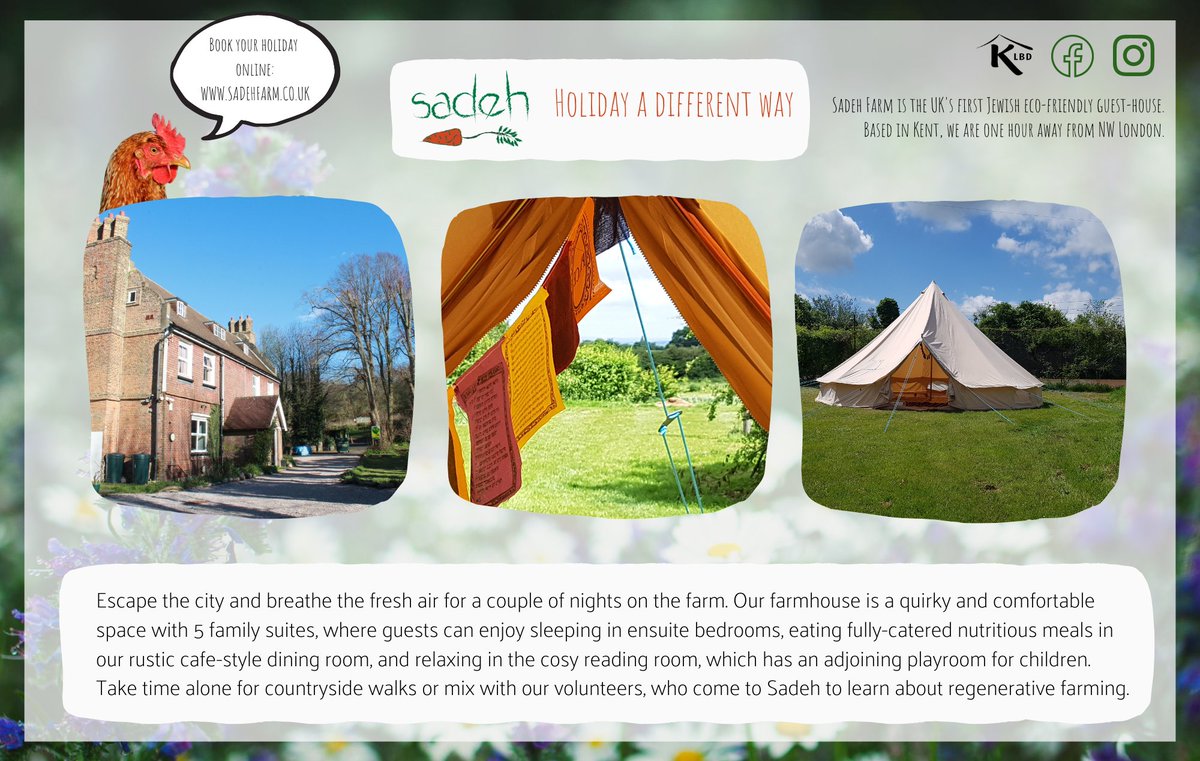Lots of campaign content recently, but plz know that Sadeh is still here &amp; the Guesthouse is OPEN.

Rest &amp; stroll amongst nature in our peaceful slice of Kosher Kent countryside this summer. See more, book today sadehfarm.co.uk/holidays 

#kosher #ecoretreat #farmtotable #pool