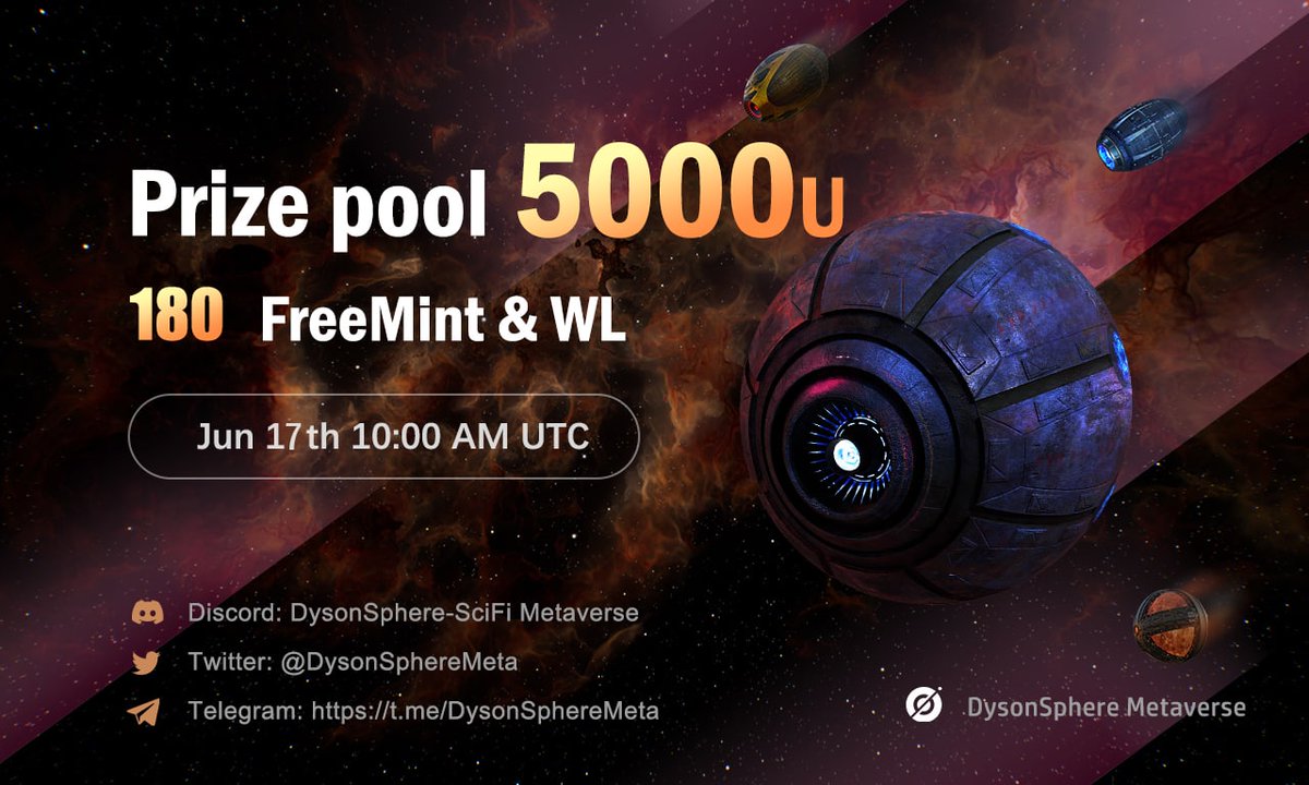 TradingMansions's tweet photo. 🔥 New Airdrop : Dyson Sphere (R1)
🎯 Rate: ⭐️⭐️⭐️⭐️⭐️
🥇 Reward : 5,000 USD+180 Mint&amp;WL
⭐️ Winners : For 300 Lucky Users
📅 End Date : 25 June 2022 

📑 Airdrop link : https://t.co/XPYv6qMcwZ

⚠️ Website : https://t.co/GTR8IKNx1w https://t.co/BiAJxo8r1N