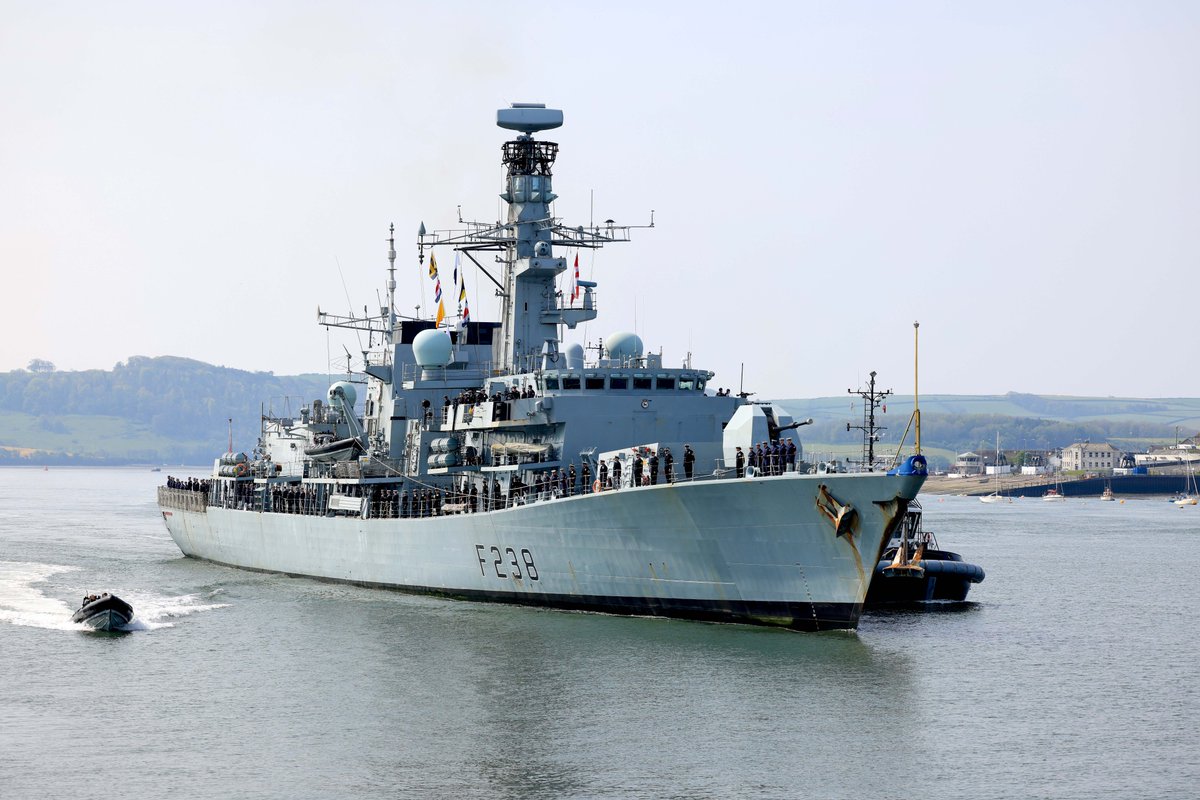 AGILtd_UK's tweet photo. HMS Northumberland returning home to Davenport recently. 

The type 23 frigate traversed more than 20,000 miles, escorting supply ships in the Baltic with the Joint Expeditionary Force, protecting UK waters and working with NATO allies in the Arctic Circle. https://t.co/bF62EyQDos