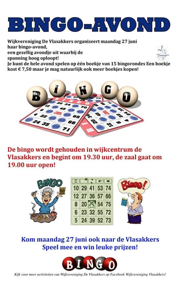 Wijkvereniging De Vlasakkers houdt maandag 27 juni 2022 haar laatste #bingo voor de #zomervakantie  #IndischeBuurt #Vlasakkers #Zwolle #Diezerpoort #spel #ontspanning #gezelligheid #Volwassenen