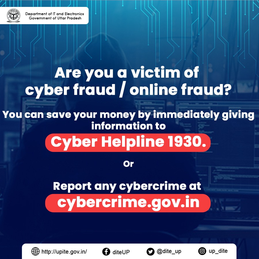 Centre_for_eGov's tweet photo. Are you a victim of cyber crime? 
No worries! Feel free to report any cybercrime at https://t.co/uurT68IcC6 or dial 1930 for assistance.
#ApnaUPDigitalUP #cybersecurity #cyberattacks
@myogioffice @CMOfficeUP @UPGovt @InfoDeptUP @_DigitalIndia @GoI_MeitY @MLAYogendraBJP https://t.co/mJOPBQeoZT