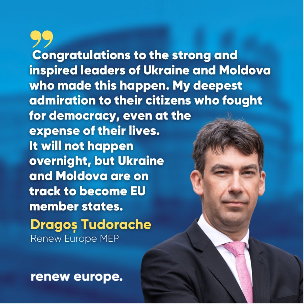 Renew Europe (@reneweurope) on Twitter photo United we are stronger against external threats 🇺🇦🇲🇩🇬🇪🇪🇺
We urge the <a href="/EUCouncil/">EU Council</a> to confirm EU candidate status for #Ukraine, the Republic of #Moldova, and to consider #Georgia, without any further delays!
📰 bit.ly/3HuEtKg United we are stronger against external threats 🇺🇦🇲🇩🇬🇪🇪🇺
We urge the <a href="/EUCouncil/">EU Council</a> to confirm EU candidate status for #Ukraine, the Republic of #Moldova, and to consider #Georgia, without any further delays!
📰 bit.ly/3HuEtKg