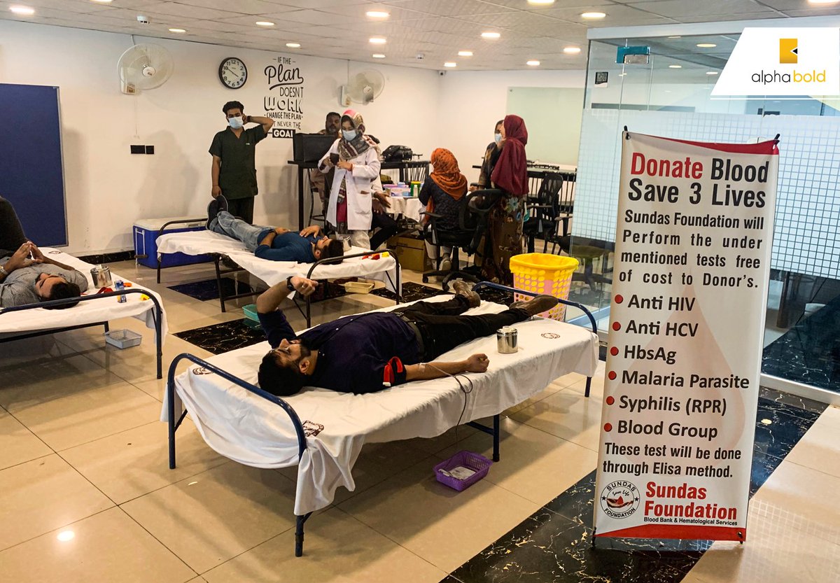 AlphaboldInc's tweet photo. If “Donating blood is an act of solidarity,” then this #WorldBloodDonorDay, our people were all set to show solidarity with people who need blood.
#AlphaBOLD organized a Blood Donation Drive in collaboration with Sundas Foundation to contribute to lighting up someone’s life. https://t.co/V8NLh3fni9