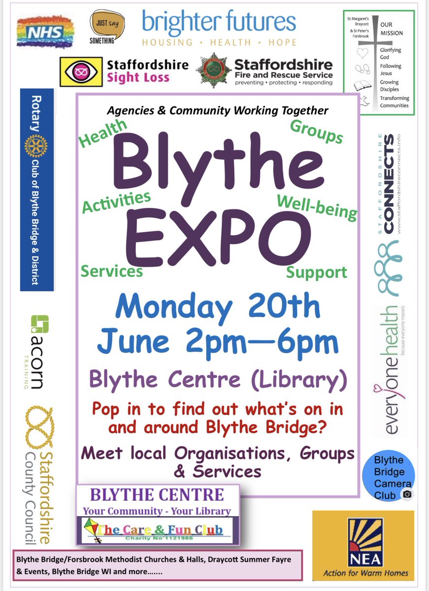 blythe_centre's tweet photo. Wow😮 the Blythe EXPO’s grown, more agencies, thanks @StaffsFire. Don’t miss this one off event Mon 20th June 2-6pm @blythe_centre ST11 9JR #BlytheBridgeLibrary
@StaffsLibraries
@StaffordshireCC
@SupportStaffs
@BFNW @AcorntrainingUK
@BBCRadioStoke @Sotlive https://t.co/UFer187tvy