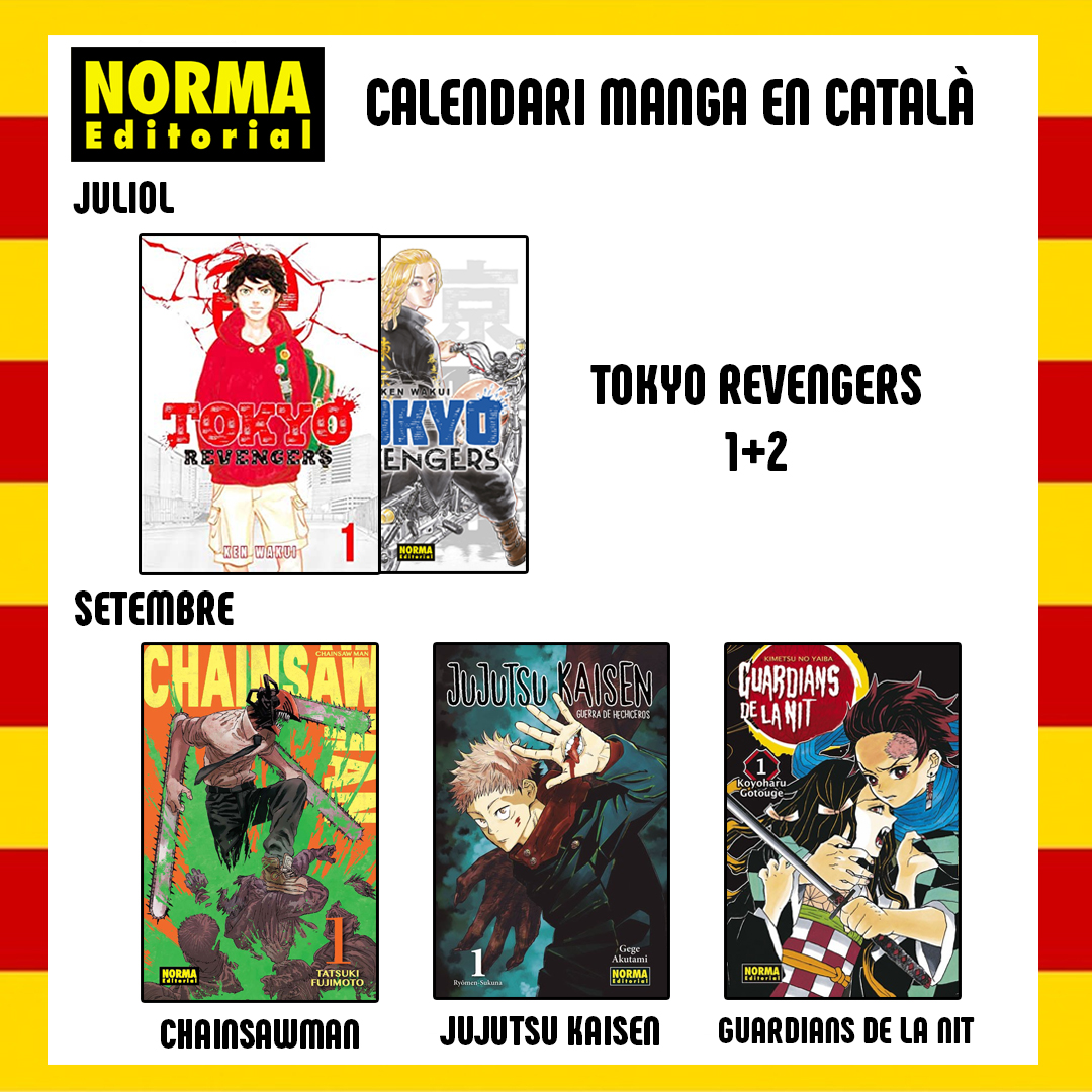Aquí teniu el calendari amb les novetats de MANGA en CATALÀ de <a href="/NormaEdManga/">NormaEdManga</a> que arriben en els propers mesos! Ens faltarà espai per #TokyoRevengers, #Chainsawman, #Guardiansdelanit i #JujutsuKaisen!