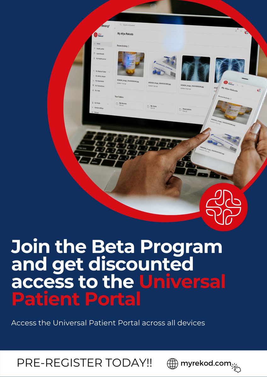 Announcing the AfyaRekod Universal Patient Portal Beta Test Program. Pre-Register on myrekod.com today and get discounted access to our mobile and web based health data platform that places patients at the center of healthcare delivery. 
#UPP
#BetaTest