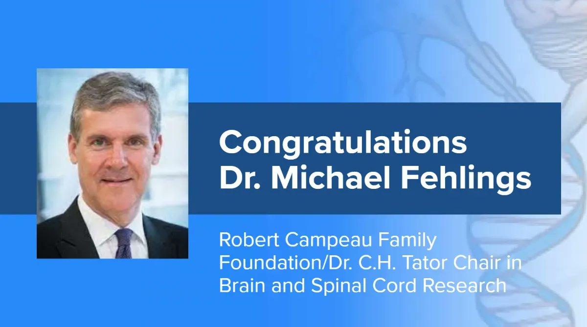 UofTNeuroSurge's tweet image. Please join us in congratulating @DrFehlings on his appointment as the Robert Campeau Family Foundation/Dr. C.H. Tator Chair in Brain and Spinal Cord Research at University Health Network!

@UHN #BrainResearch #SpinalCordResearch #Neurosurgery #Neurology