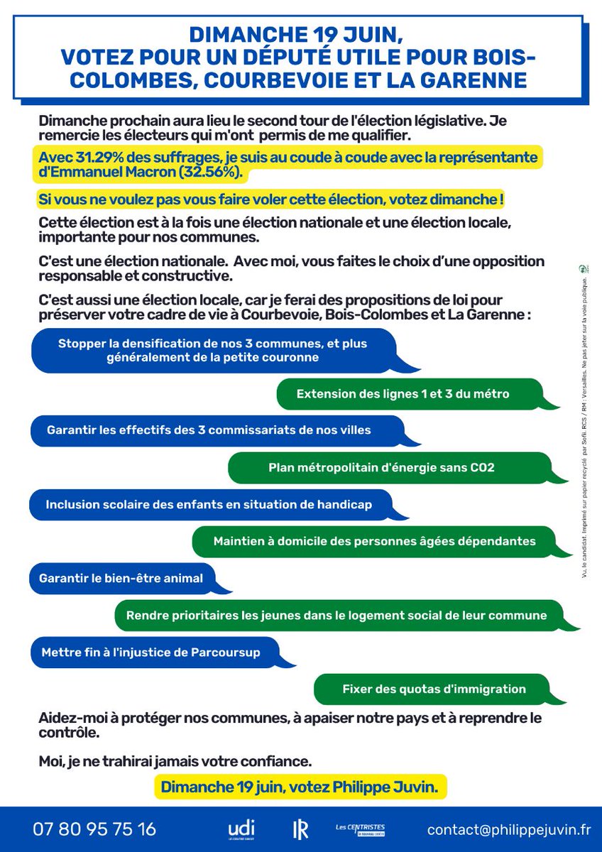 Ce dimanche, votez pour un député utile à Courbevoie, Bois-Colombes et La Garenne-Colombes.

#Circo9203 #legislatives2022